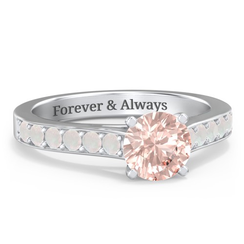 Elegant Duchess Ring with Shoulder Accents – Sterling Silver with Morganite and Opal