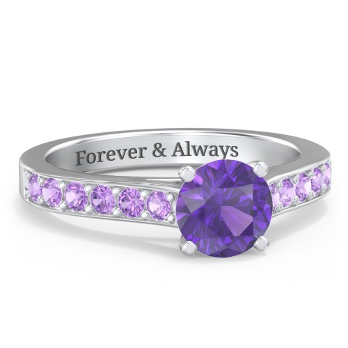 Elegant Duchess Ring with Shoulder Accents – Sterling Silver with Amethyst Premium Zirconia and Amethyst