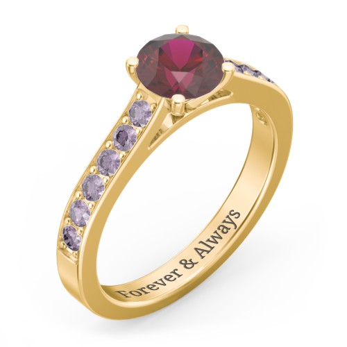 Elegant Duchess Ring with Shoulder Accents – 10K Yellow Gold with Ruby and Alexandrite