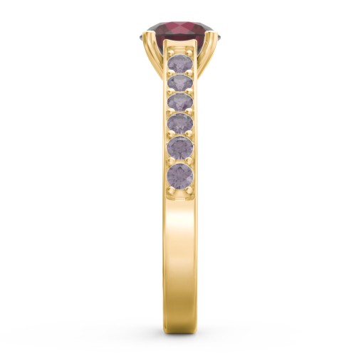 Elegant Duchess Ring with Shoulder Accents – 10K Yellow Gold with Ruby and Alexandrite