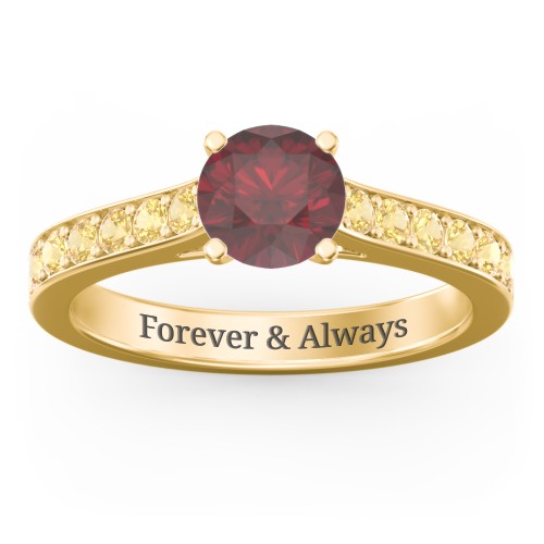 Elegant Duchess Ring with Shoulder Accents – 10K Yellow Gold with Ruby and Citrine