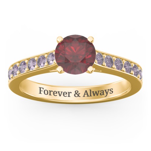 Elegant Duchess Ring with Shoulder Accents – 10K Yellow Gold with Ruby and Alexandrite