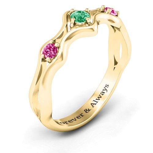 Wavy Trio Ring – 10K Yellow Gold with Emerald and Ruby