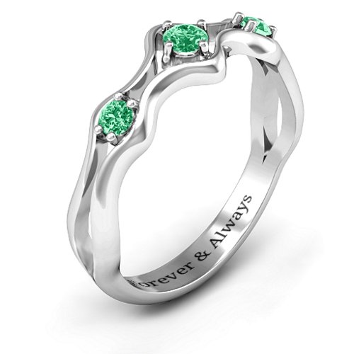 Wavy Trio Ring – Sterling Silver with Emerald
