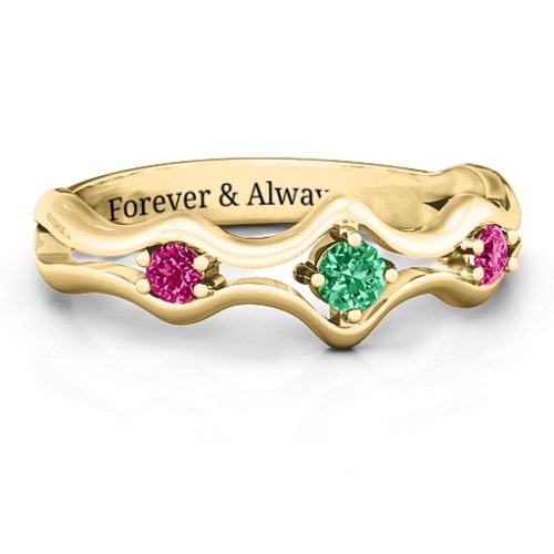 Wavy Trio Ring – 10K Yellow Gold with Emerald and Ruby
