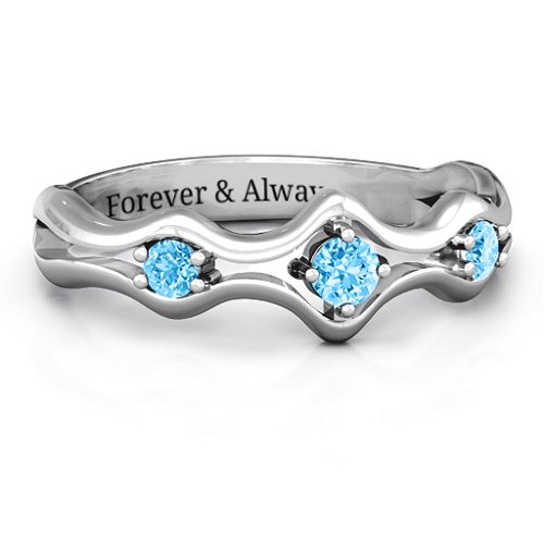Wavy Trio Ring – Sterling Silver with Blue Topaz
