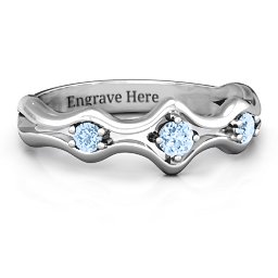 Wavy Trio Ring in 925 Sterling Silver with Aquamarine