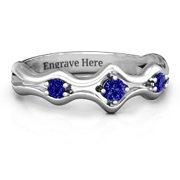 Wavy Trio Ring in 925 Sterling Silver with Blue Sapphire