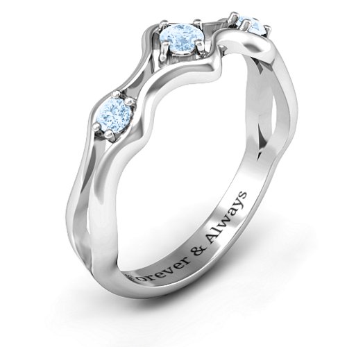 Wavy Trio Ring – Sterling Silver with Aquamarine