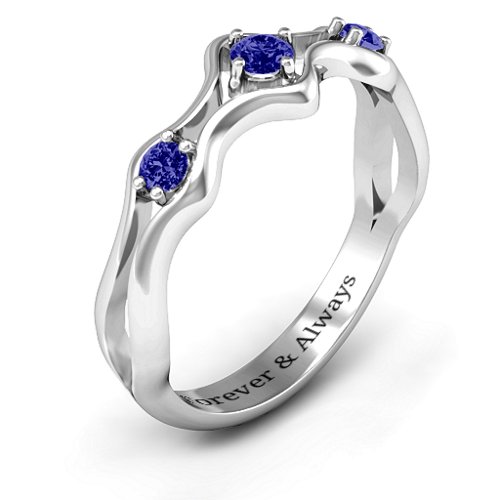 Wavy Trio Ring – Sterling Silver with Blue Sapphire