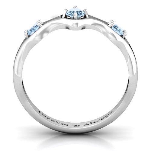 Wavy Trio Ring – Sterling Silver with Aquamarine