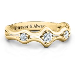 Wavy Trio Ring in 10K Solid Yellow Gold with Cubic Zirconia