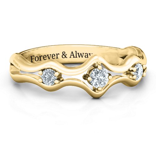 Wavy Trio Ring – 10K Yellow Gold with Cubic Zirconia