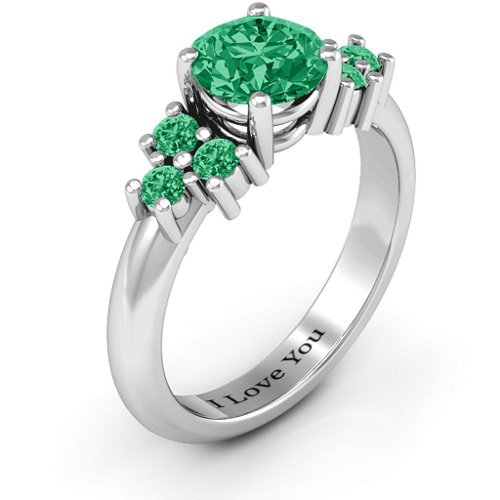 Flourish Engagement Ring – Sterling Silver with Green Premium Zirconia and Emerald