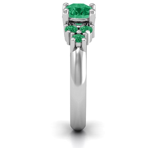Flourish Engagement Ring – Sterling Silver with Green Premium Zirconia and Emerald