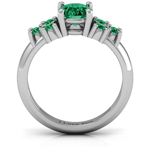 Flourish Engagement Ring – Sterling Silver with Green Premium Zirconia and Emerald