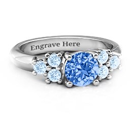 Flourish Engagement Ring in 925 Sterling Silver with Fancy Blue Premium Zirconia and Aquamarine