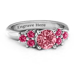 Flourish Engagement Ring in 925 Sterling Silver with Red Premium Zirconia and Ruby