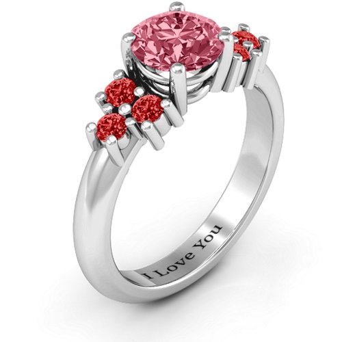 Flourish Engagement Ring – Sterling Silver with Red Premium Zirconia and Garnet