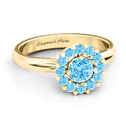 Adore and Cherish Ring in 10K Solid Yellow Gold with Blue Topaz