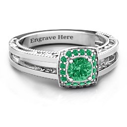 Intricate Love Ring in 925 Sterling Silver with Emerald and Green Premium Zirconia