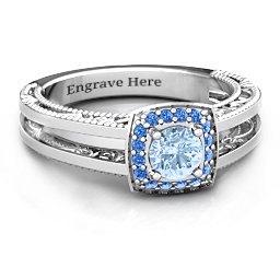 Intricate Love Ring in 925 Sterling Silver with Aquamarine and Fancy Blue Premium Zirconia