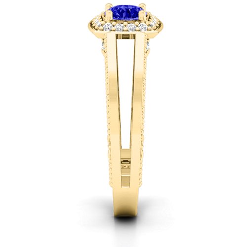 Intricate Love Ring – 10K Yellow Gold with Blue Sapphire, Cubic Zirconia, and White Premium Zirconia