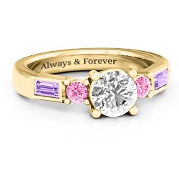 Andrea Engagement Ring in 10K Solid Yellow Gold with White Premium Zirconia, Pink Tourmaline, and Amethyst