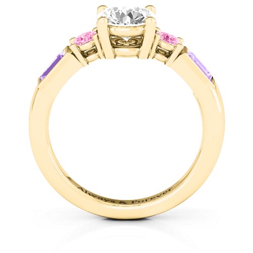 Andrea Engagement Ring – 10K Yellow Gold with White Premium Zirconia, Pink Tourmaline, and Amethyst