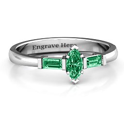 Marquise Cut Love Ring in 925 Sterling Silver with Emerald