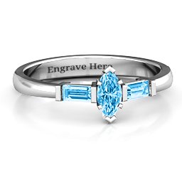 Marquise Cut Love Ring in 925 Sterling Silver with Blue Topaz
