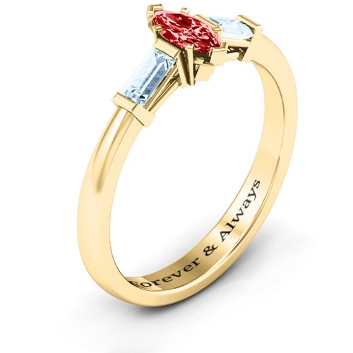 Marquise Cut Love Ring – 14K Yellow Gold with Garnet and Aquamarine