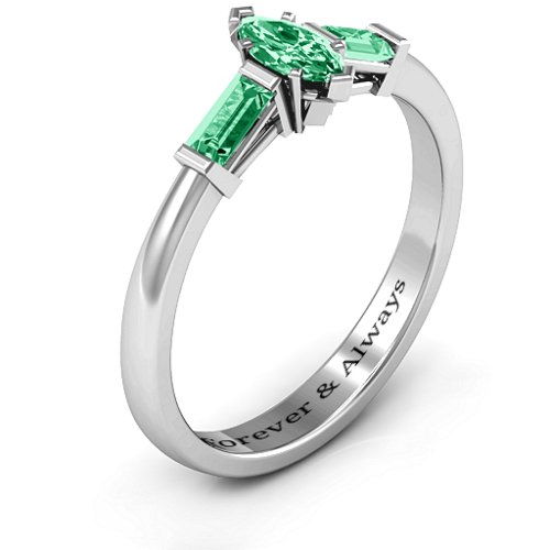 Marquise Cut Love Ring – Sterling Silver with Emerald
