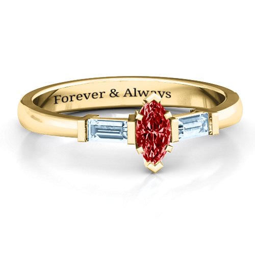 Marquise Cut Love Ring – 14K Yellow Gold with Garnet and Aquamarine