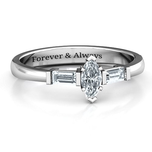 Marquise Cut Love Ring – Sterling Silver with Diamond