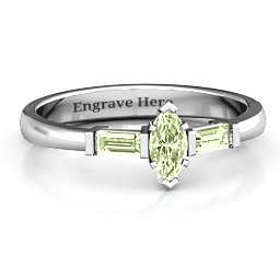 Marquise Cut Love Ring in 925 Sterling Silver with Peridot