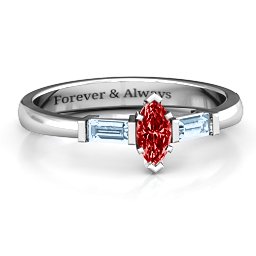 Marquise Cut Love Ring in 925 Sterling Silver with Garnet and Aquamarine