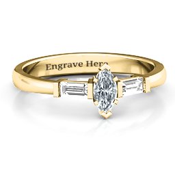 Marquise Cut Love Ring in 10K Solid Yellow Gold with Cubic Zirconia and White Sapphire