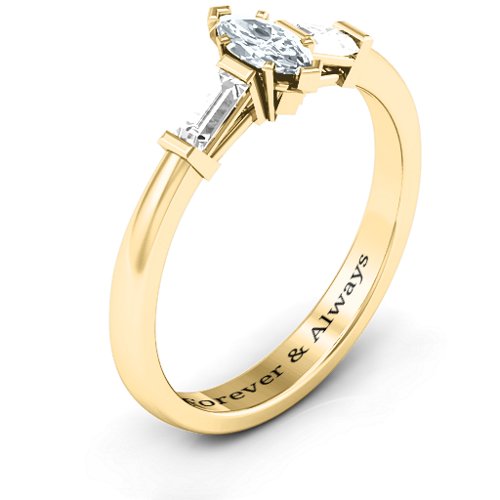 Marquise Cut Love Ring – 10K Yellow Gold with Cubic Zirconia and White Sapphire