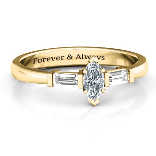 Marquise Cut Love Ring – 10K Yellow Gold with Cubic Zirconia and White Sapphire