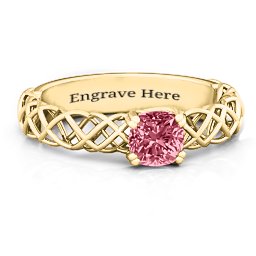 Tangled in Love Ring in 14K Solid Yellow Gold with Red Premium Zirconia