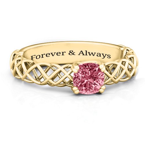 Tangled in Love Ring – 14K Yellow Gold with Red Premium Zirconia