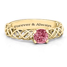 Tangled in Love Ring in 10K Solid Yellow Gold with Red Premium Zirconia