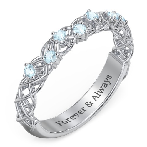 Stones Woven in Love Ring – Sterling Silver with Blue Topaz