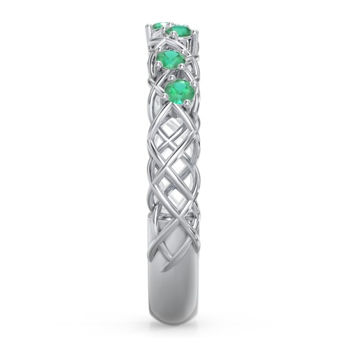 Stones Woven in Love Ring – Sterling Silver with Emerald