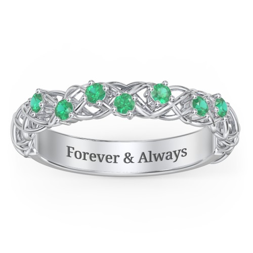 Stones Woven in Love Ring – Sterling Silver with Emerald