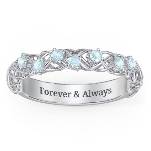 Stones Woven in Love Ring – Sterling Silver with Blue Topaz