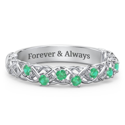 Stones Woven in Love Ring – Sterling Silver with Emerald