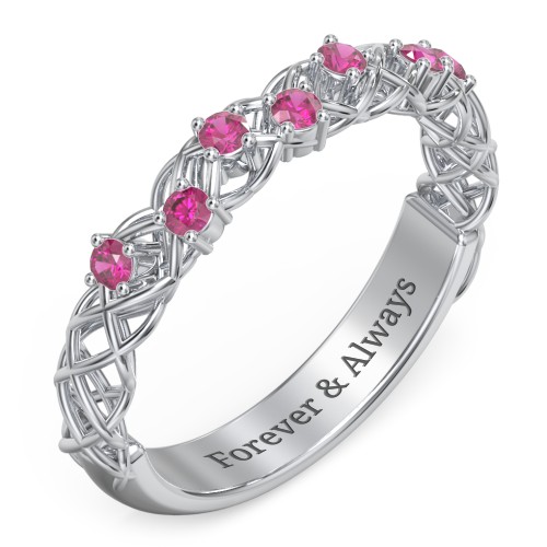 Stones Woven in Love Ring – Sterling Silver with Ruby