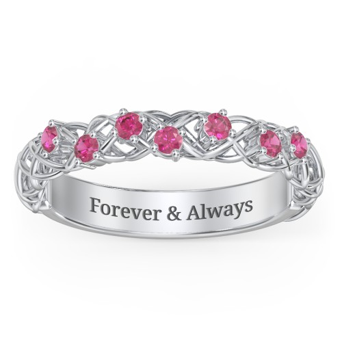 Stones Woven in Love Ring – Sterling Silver with Ruby